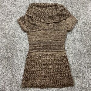 Derek Heart Sweater Dress womens m Brown Short Sleeve Cowl Neck Knit Mini Fall‎